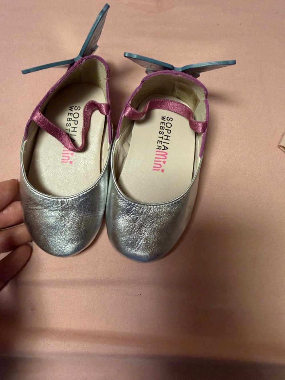 Sophia Webster Silver Ballet Flats with Pink Straps